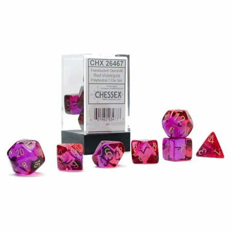 TIME2PLAY Cube Gemini Translucent Red & Violet Dice with Gold Numbers, Set of 7 TI3305375